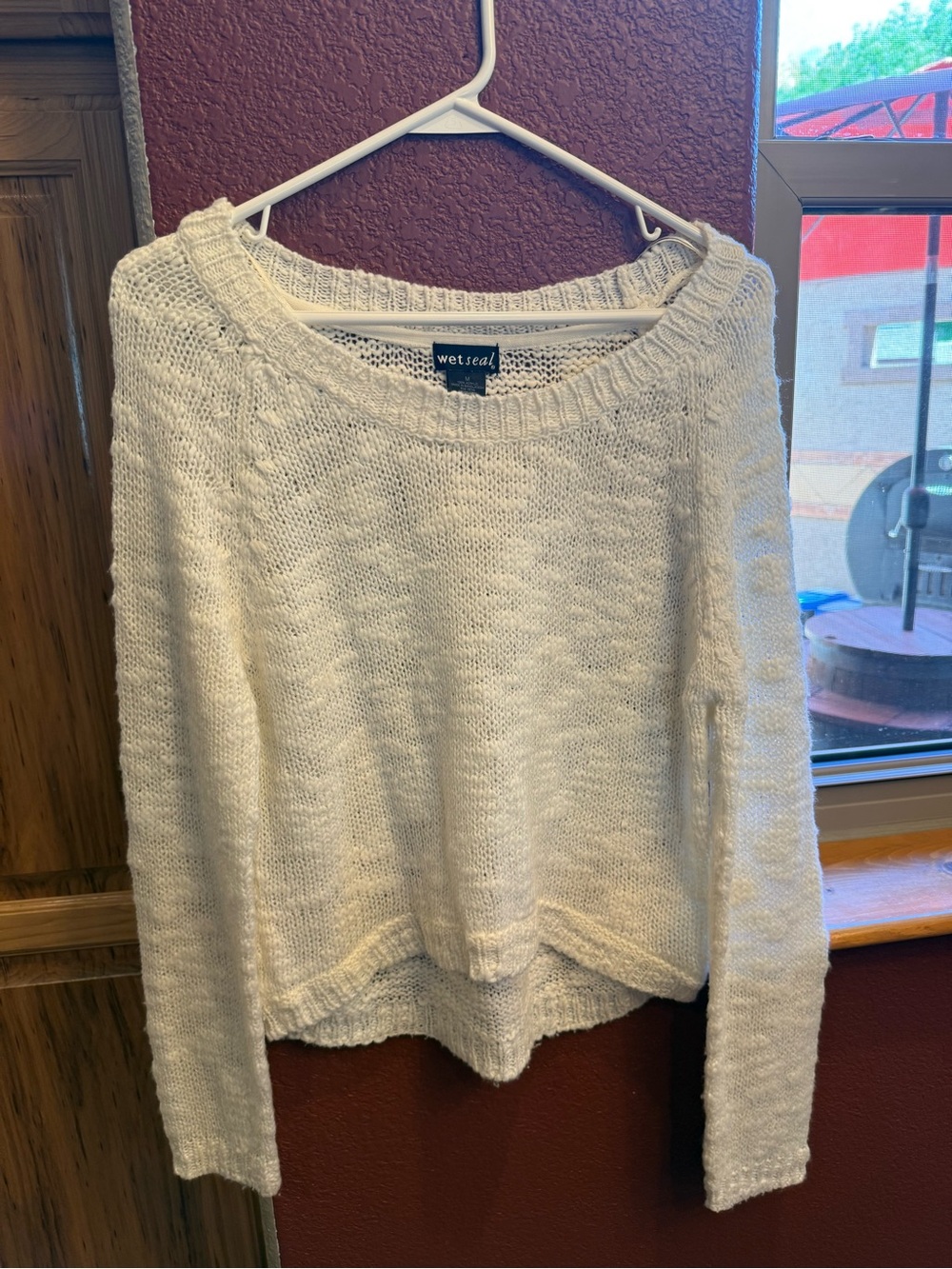 Wet Seal Cream Scoop Neck Knit Sweater